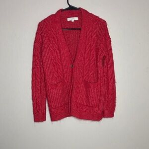 LOFT Vibrant Red Cable Knit Cardigan size petite XS